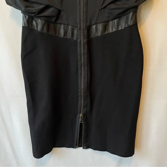 All Saints Mini sleeveless dress US 4 Black Leather Lace V-neck Full zip back - Picture 6 of 9